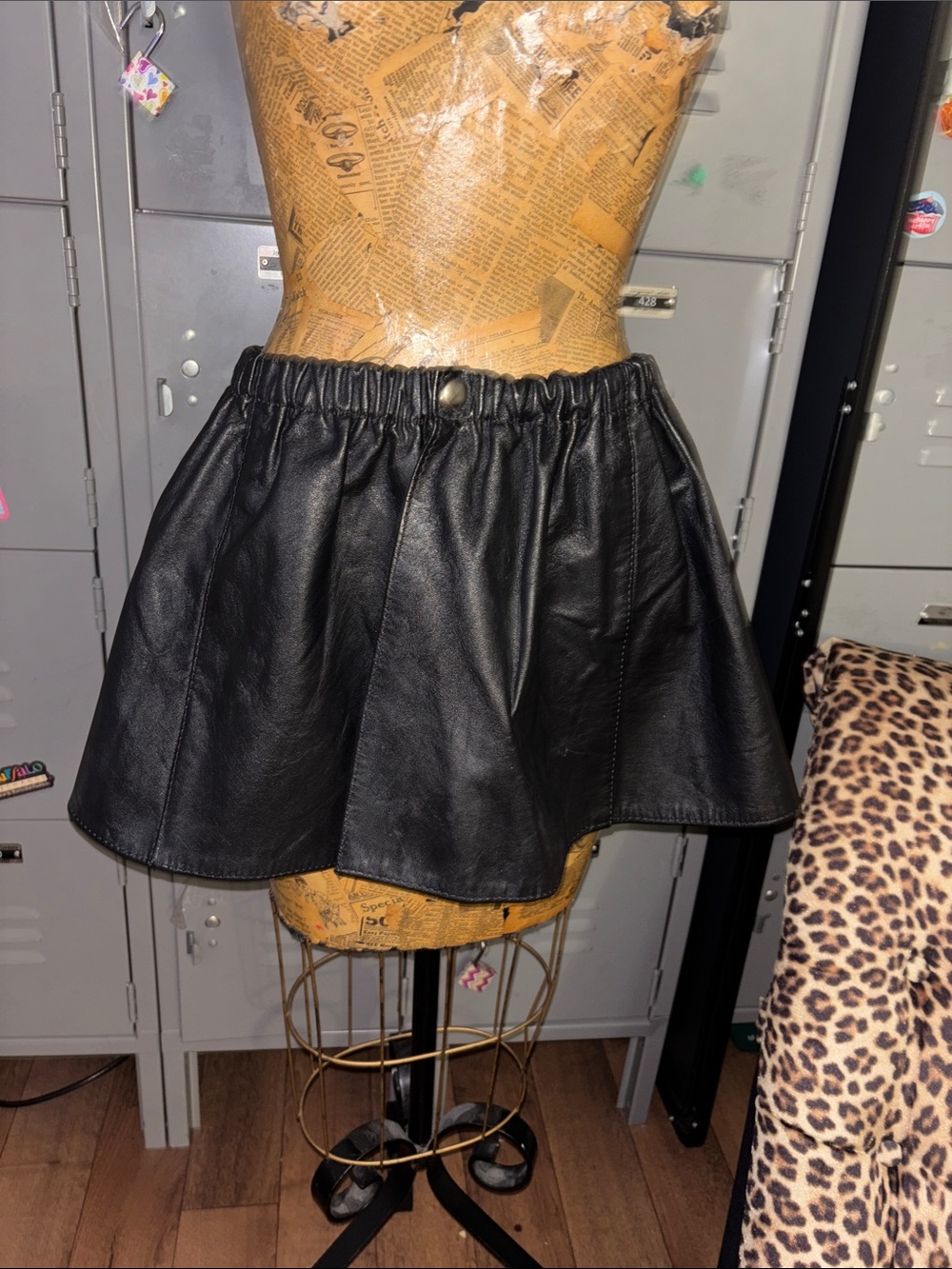 Leather mini skirt y2k Button closure asymmetric  vintage small elastic waist
